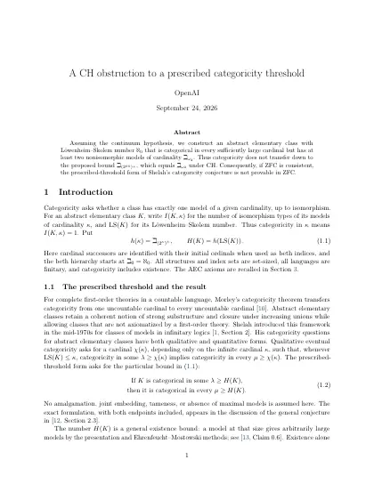 First page of A CH obstruction to a prescribed categoricity threshold