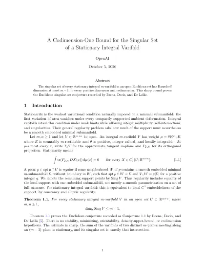 First page of A Codimension-One Bound for the Singular Set of a Stationary Integral Varifold