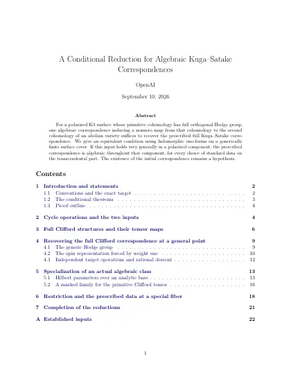 First page of A Conditional Reduction for Algebraic Kuga–Satake Correspondences