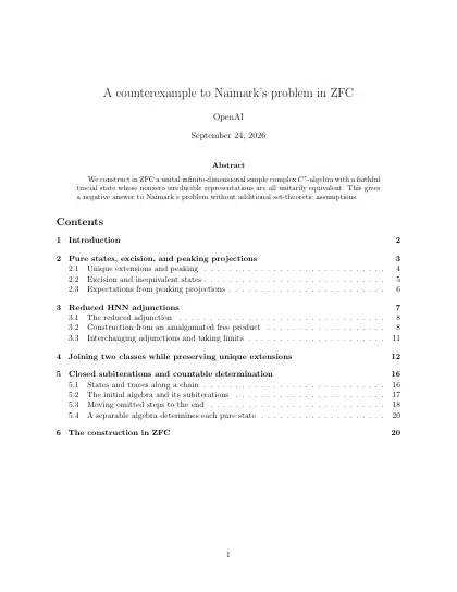 First page of A counterexample to Naimark's problem in ZFC