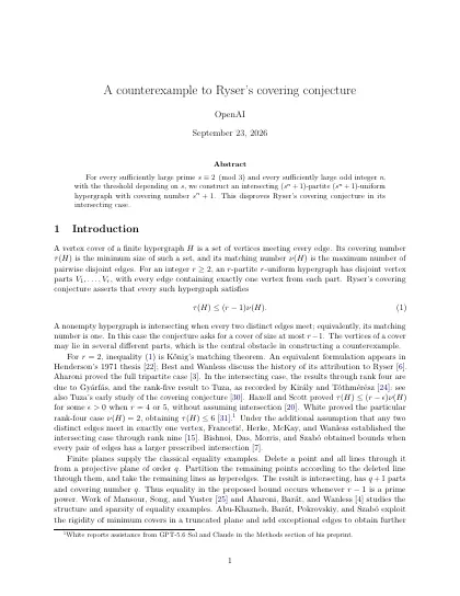First page of A counterexample to Ryser's covering conjecture