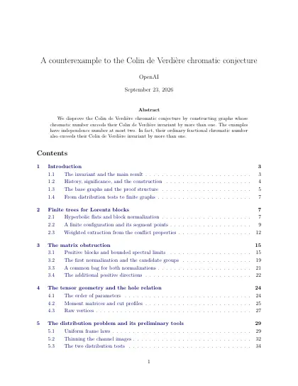 First page of A counterexample to the Colin de Verdière chromatic conjecture