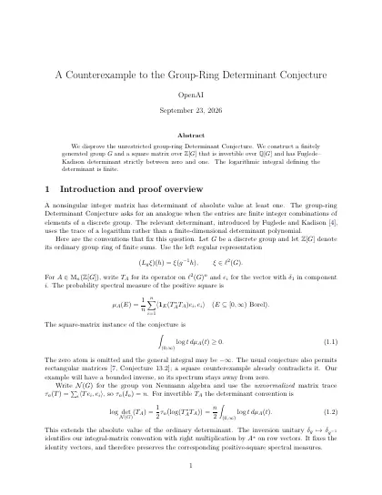 First page of A Counterexample to the Group-Ring Determinant Conjecture