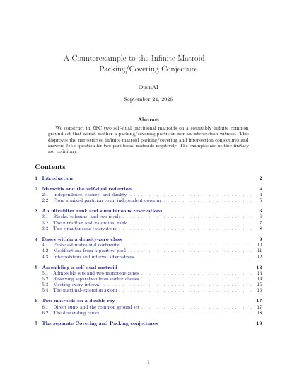 First page of A Counterexample to the Infinite Matroid Packing/Covering Conjecture