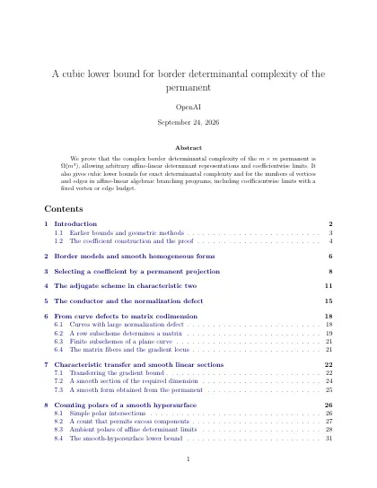 First page of A cubic lower bound for border determinantal complexity of the permanent