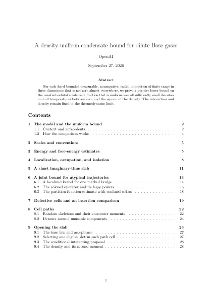 First page of A density-uniform condensate bound for dilute Bose gases