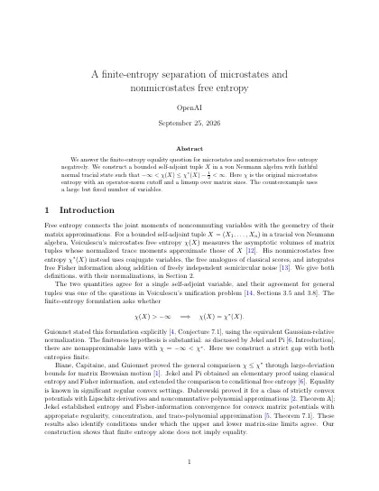 First page of A finite-entropy separation of microstates and nonmicrostates free entropy