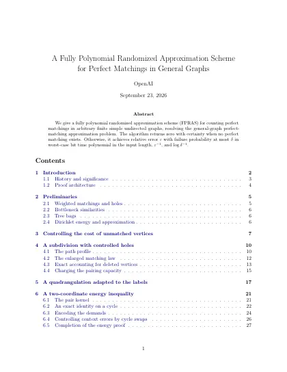 First page of A Fully Polynomial Randomized Approximation Scheme for Perfect Matchings in General Graphs