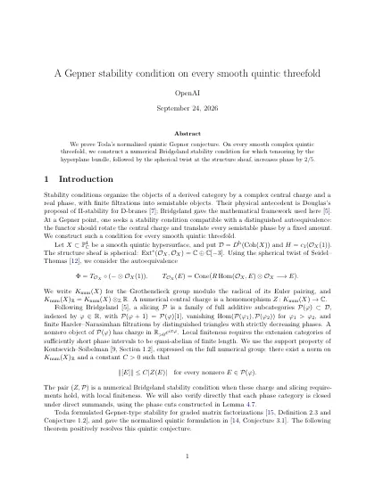 First page of A Gepner stability condition on every smooth quintic threefold