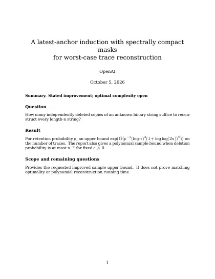 First page of A latest-anchor induction with spectrally compact masks for worst-case trace reconstruction