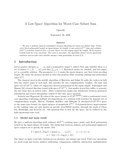 First page of A Low-Space Algorithm for Worst-Case Subset Sum