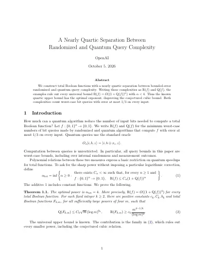 First page of A Nearly Quartic Separation Between Randomized and Quantum Query Complexity