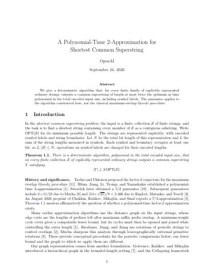 First page of A Polynomial-Time 2-Approximation for Shortest Common Superstring