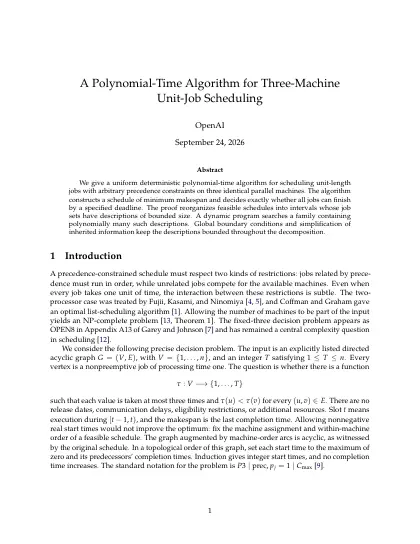 First page of A Polynomial-Time Algorithm for Three-Machine Unit-Job Scheduling