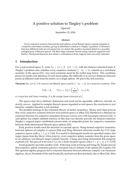 First page of A positive solution to Tingley’s problem