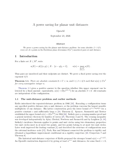First page of A power saving for planar unit distances
