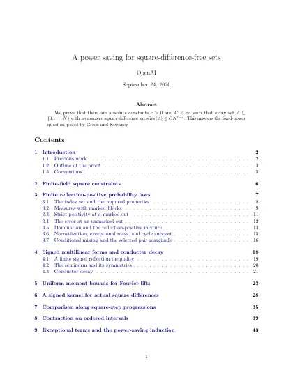 First page of A power saving for square-difference-free sets