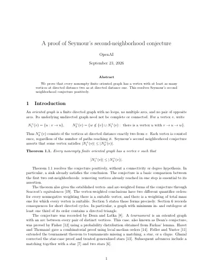 First page of A proof of Seymour’s second-neighborhood conjecture