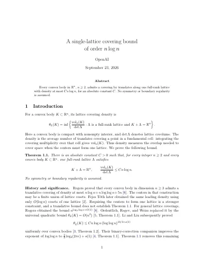 First page of A single-lattice covering bound of order n log n
