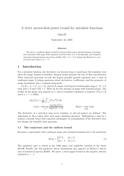 First page of A strict inverse-first-power bound for univalent functions