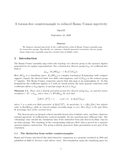 First page of A torsion-free counterexample to reduced Baum–Connes injectivity
