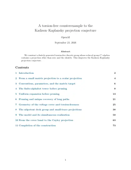 First page of A torsion-free counterexample to the Kadison–Kaplansky projection conjecture