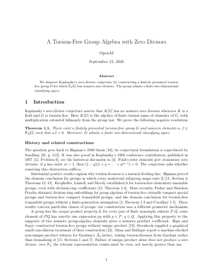 First page of A Torsion-Free Group Algebra with Zero Divisors