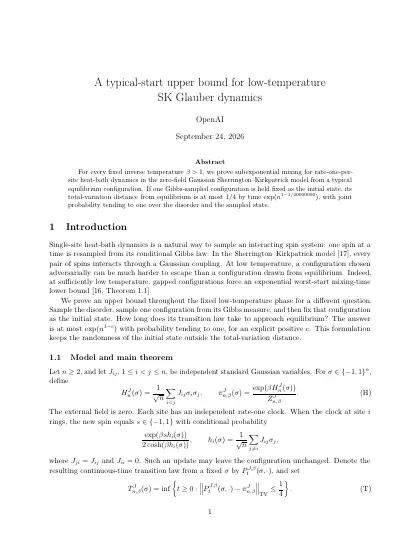 First page of A typical-start upper bound for low-temperature SK Glauber dynamics