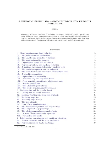 First page of A uniform Hilbert transform estimate for Lipschitz directions