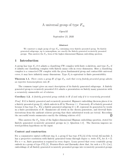 First page of A universal group of type F∞