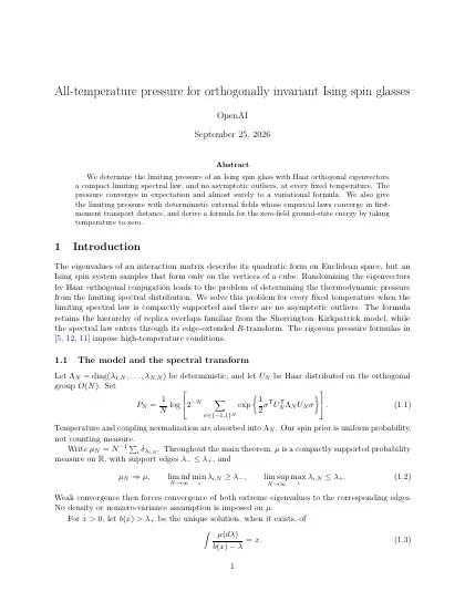 First page of All-temperature pressure for orthogonally invariant Ising spin glasses