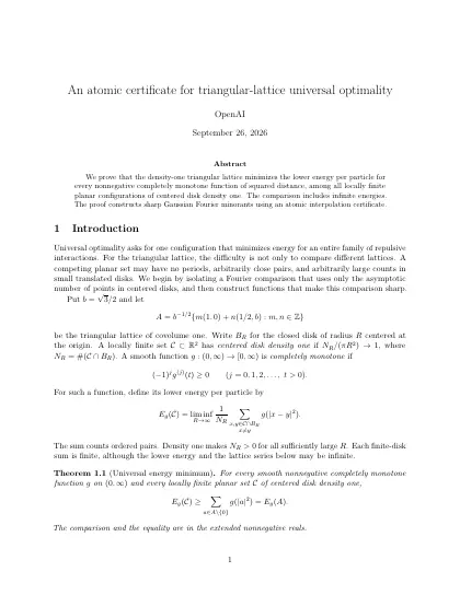 First page of An atomic certificate for triangular-lattice universal optimality