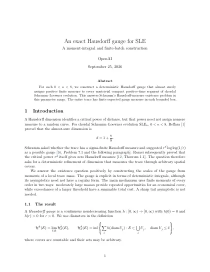 First page of An exact Hausdorff gauge for SLE