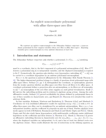 First page of An explicit noncoordinate polynomial with affine three-space zero fibre