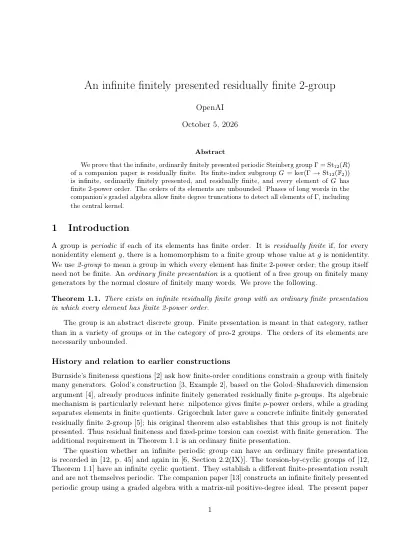 First page of An infinite finitely presented residually finite 2-group