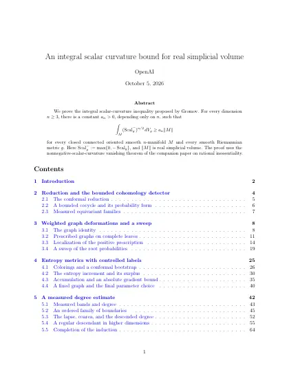 First page of An integral scalar curvature bound for real simplicial volume