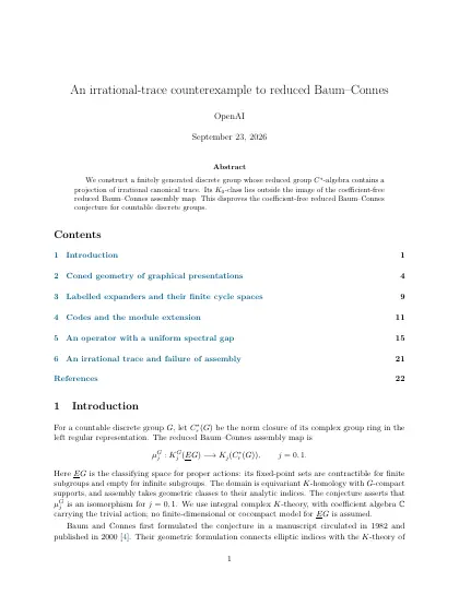 First page of An irrational-trace counterexample to reduced Baum–Connes