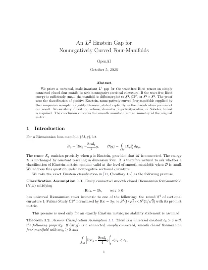 First page of An L² Einstein Gap for Nonnegatively Curved Four-Manifolds