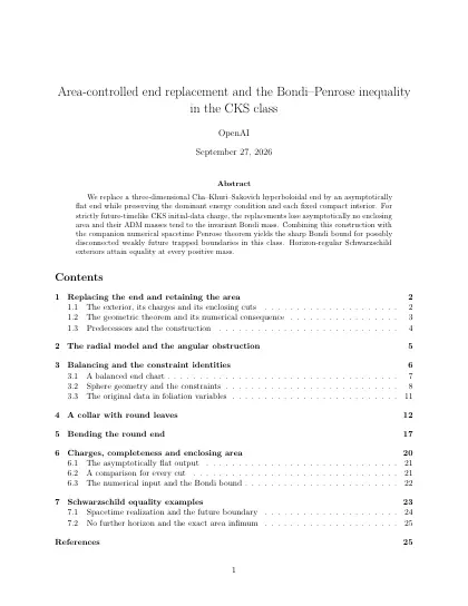 First page of Area-controlled end replacement and the Bondi Penrose inequality in the CKS class