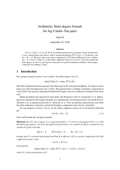 First page of Arithmetic Stein-degree bounds for log Calabi–Yau pairs