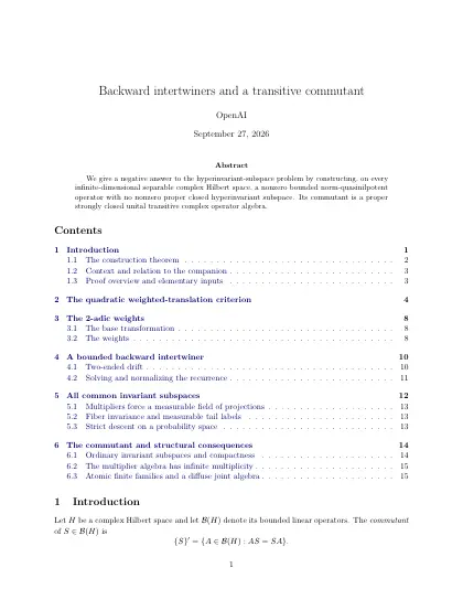 First page of Backward intertwiners and a transitive commutant