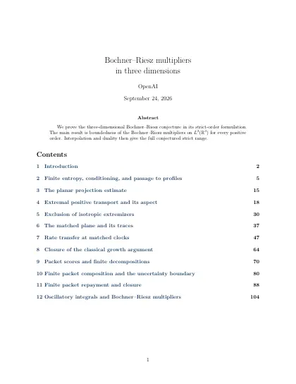 First page of Bochner–Riesz multipliers in three dimensions