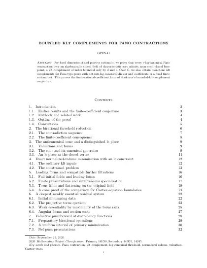 First page of Bounded klt complements for Fano contractions