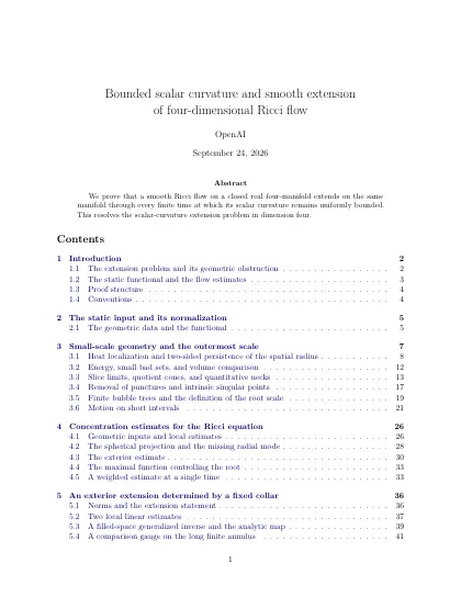 First page of Bounded scalar curvature and smooth extension of four-dimensional Ricci flow