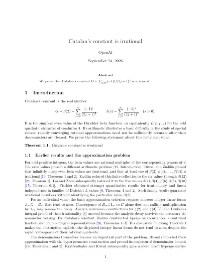 First page of Catalan's constant is irrational
