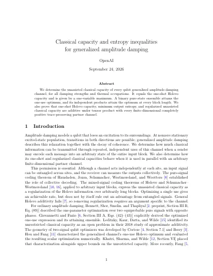 First page of Classical capacity and entropy inequalities for generalized amplitude damping