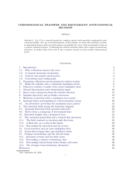 First page of Cohomological transfer and equivariant anticanonical sections