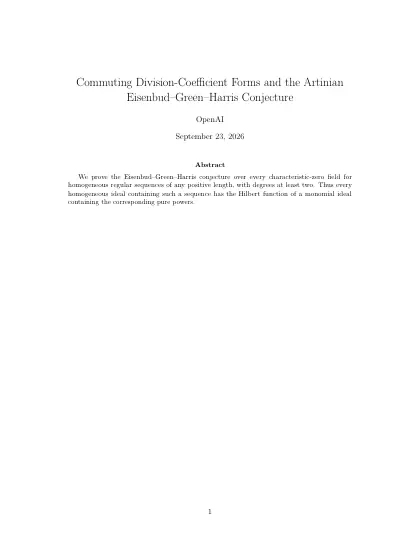 First page of Commuting Division-Coefficient Forms and the Artinian Eisenbud--Green--Harris Conjecture