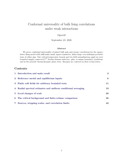 First page of Conformal universality of bulk Ising correlations under weak interactions