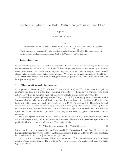 First page of Counterexamples to the Hahn-Wilson conjecture at height two